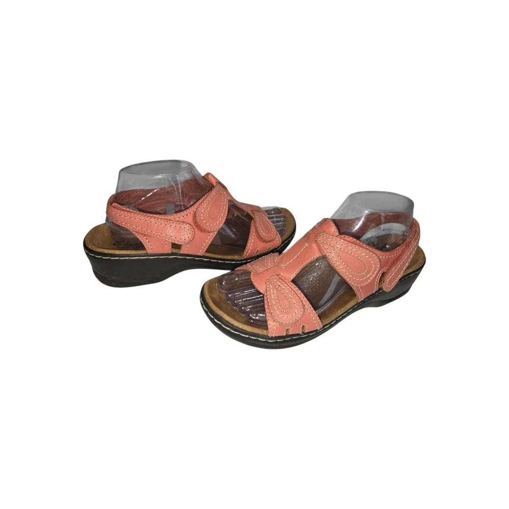 Clarks Bendables Lexi Coral Pink Leather Wedge Sandals 8.5M‎
